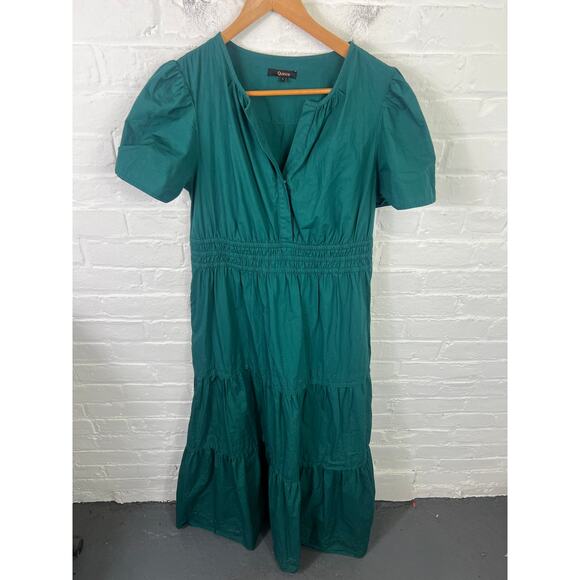 Quince Women's 100% Organic Cotton Poplin Tiered Maxi Dress Green Size L - Picture 5 of 9